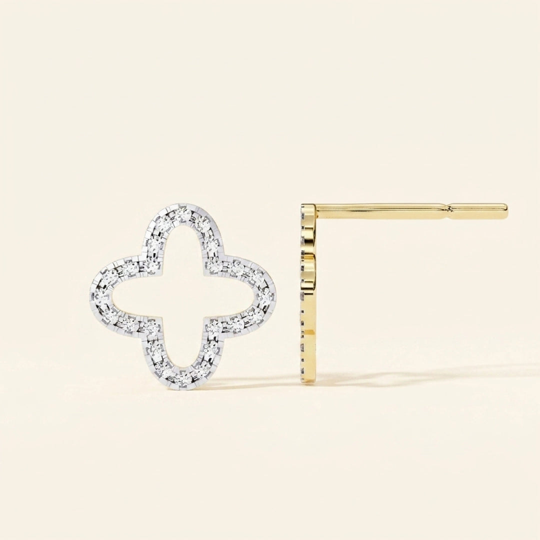 Side View Of Clover Shape Pave Stud Earrings