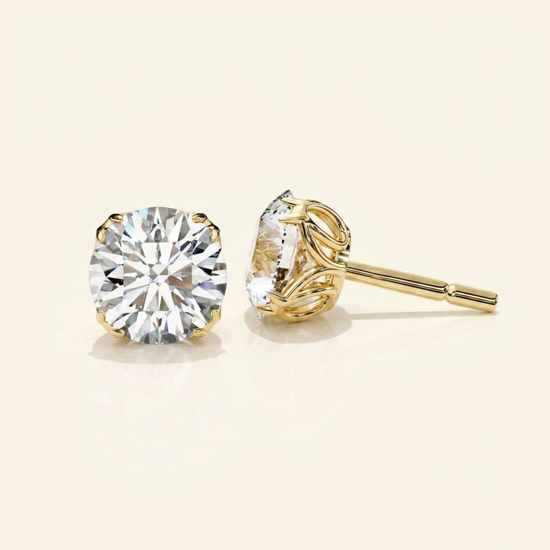 Round Stud Earrings With Double Prong Settings