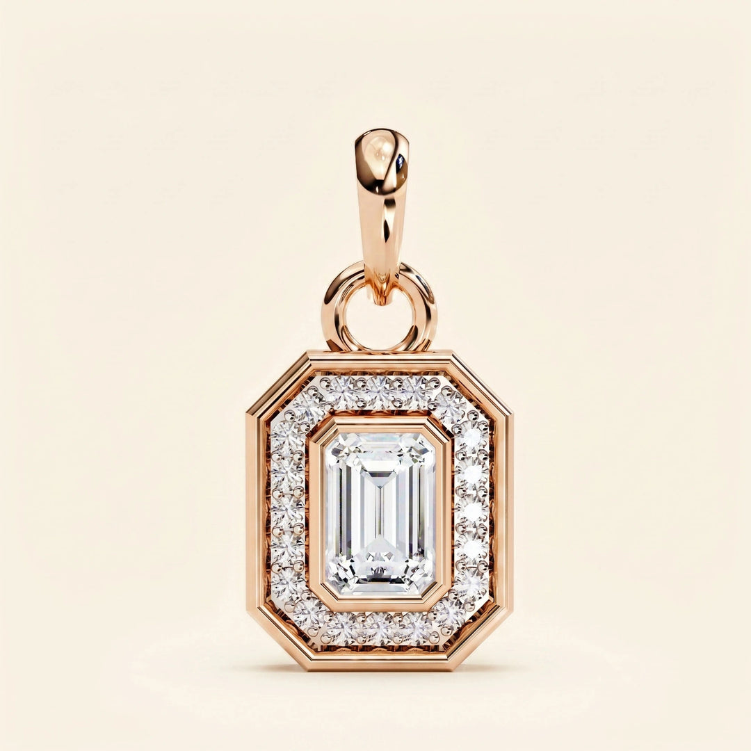 Emerald Cut Halo Necklace