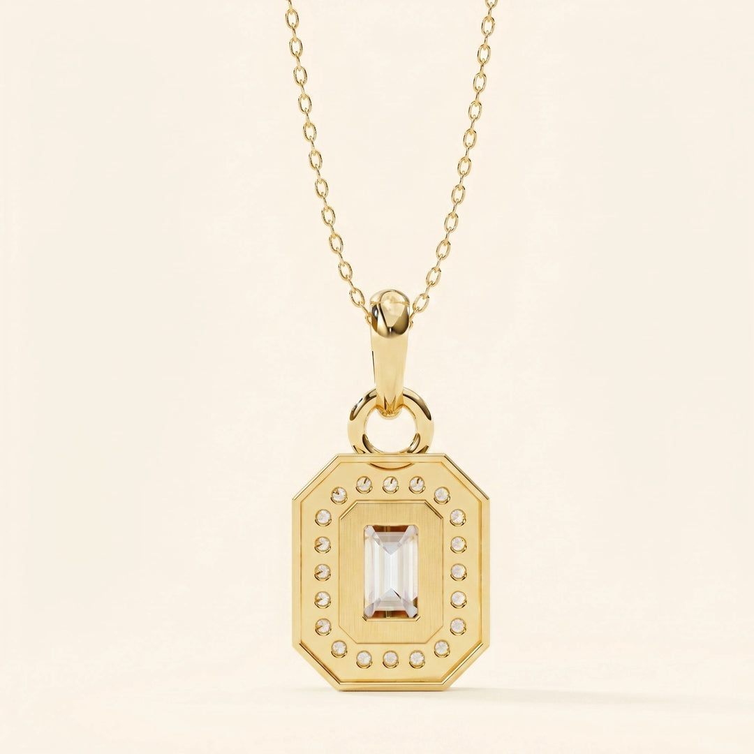 Emerald Cut Halo Necklace