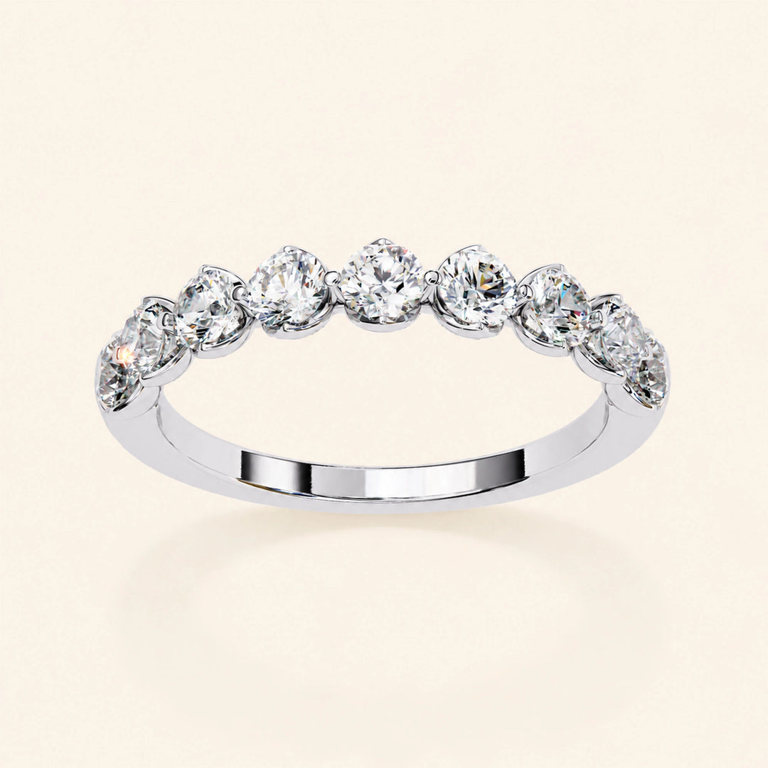 Angle View Of Round Cut Half Eternity Wedding Band