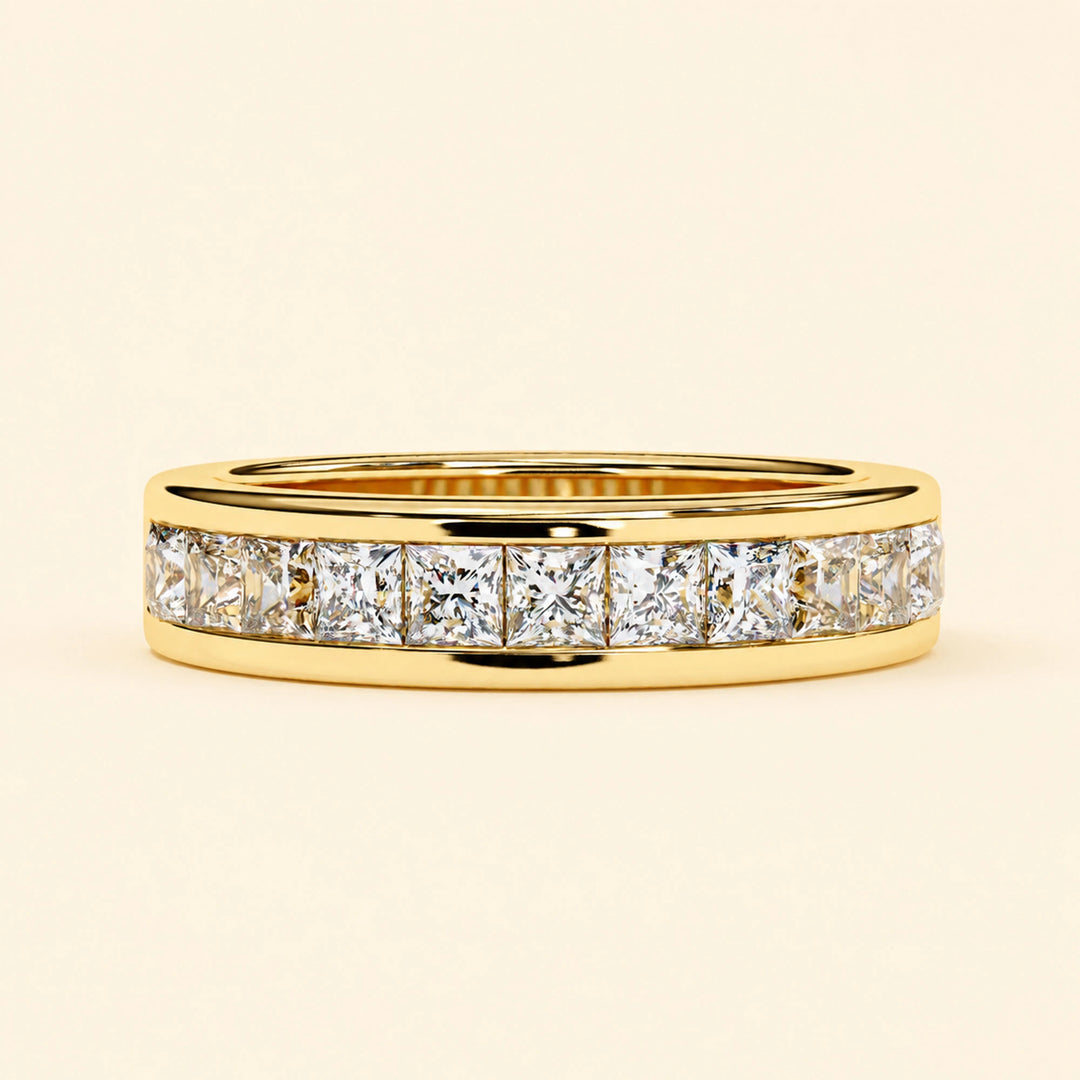 Front View Of Princess Cut Half Eternity Wedding Band