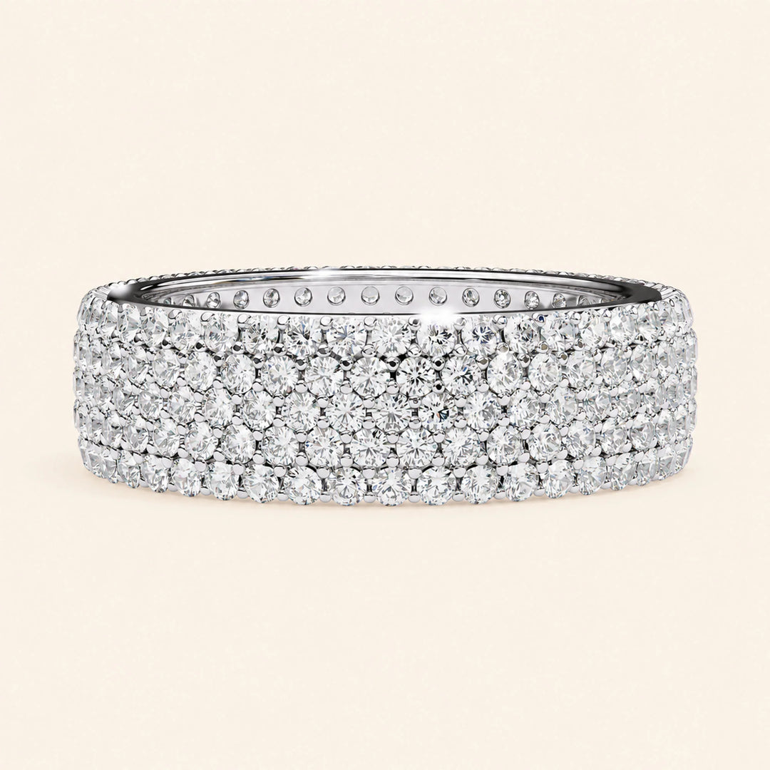 Front View Of Round Cut 5 Row Wedding Band
