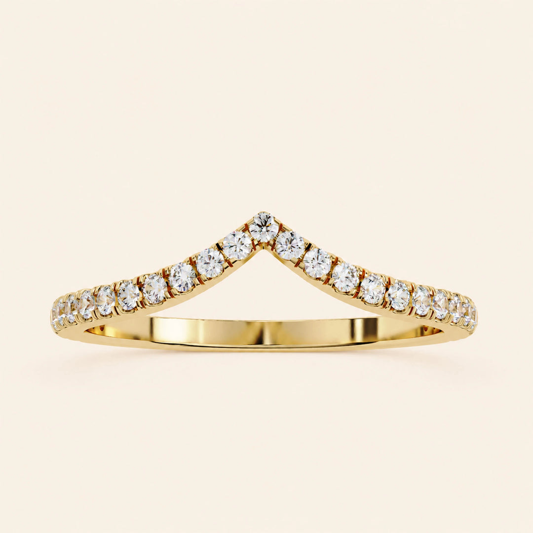 Front View Of Round Cut Curved Wedding Band