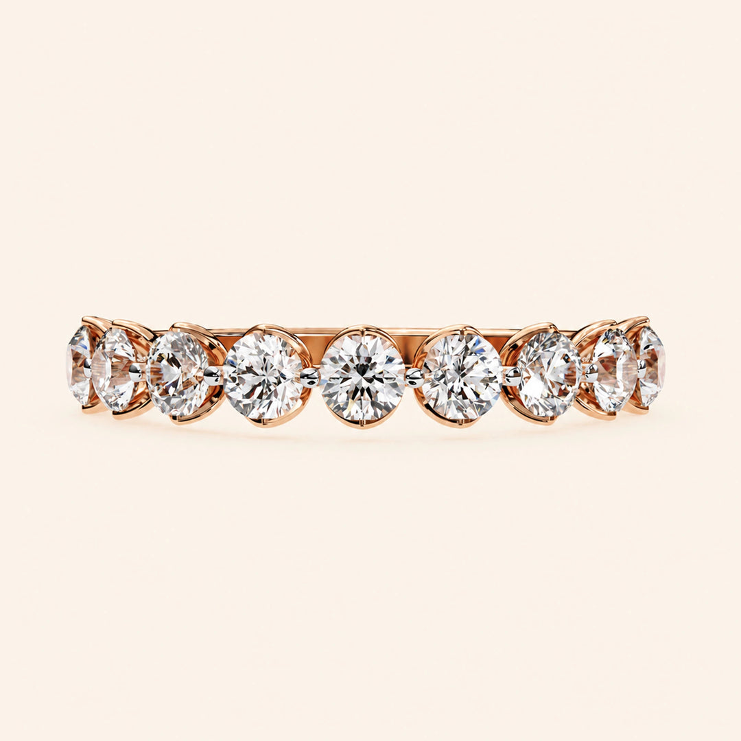 Front View Of Round Cut Half Eternity Wedding Band