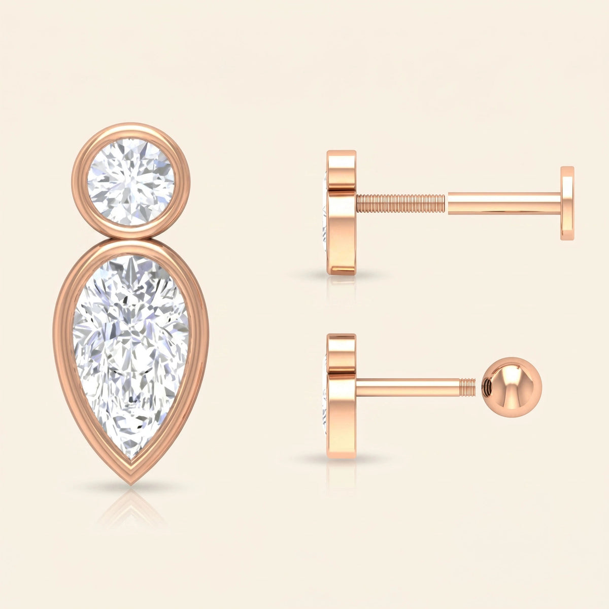Boucles d'oreilles clous en forme de poire ronde