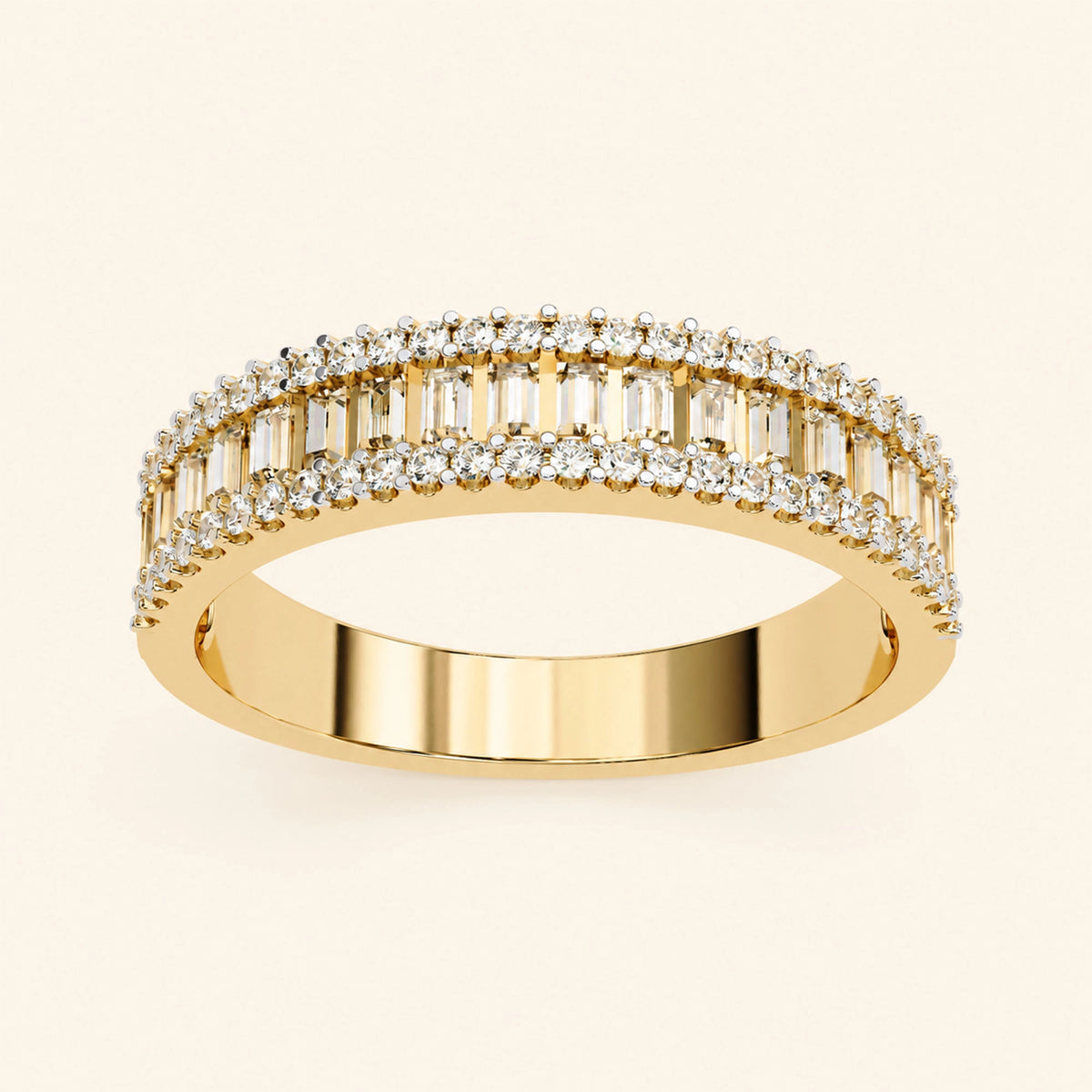 Angle view of baguette cut wedding band