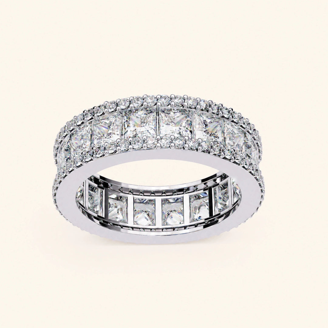 Angle View Of Princess And Round Cut Wedding Band