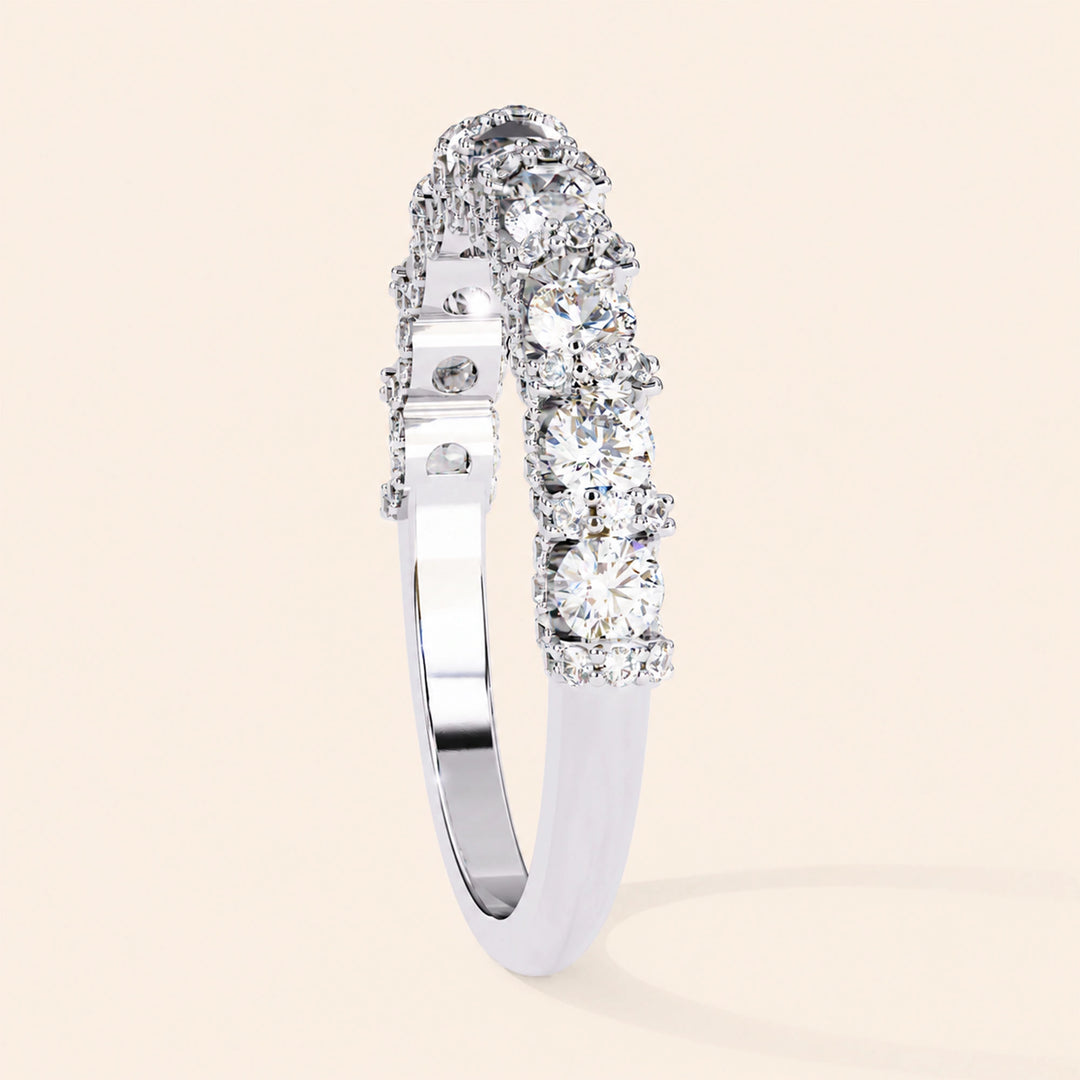 Side View Of Round Shape Half Eternity Wedding Band