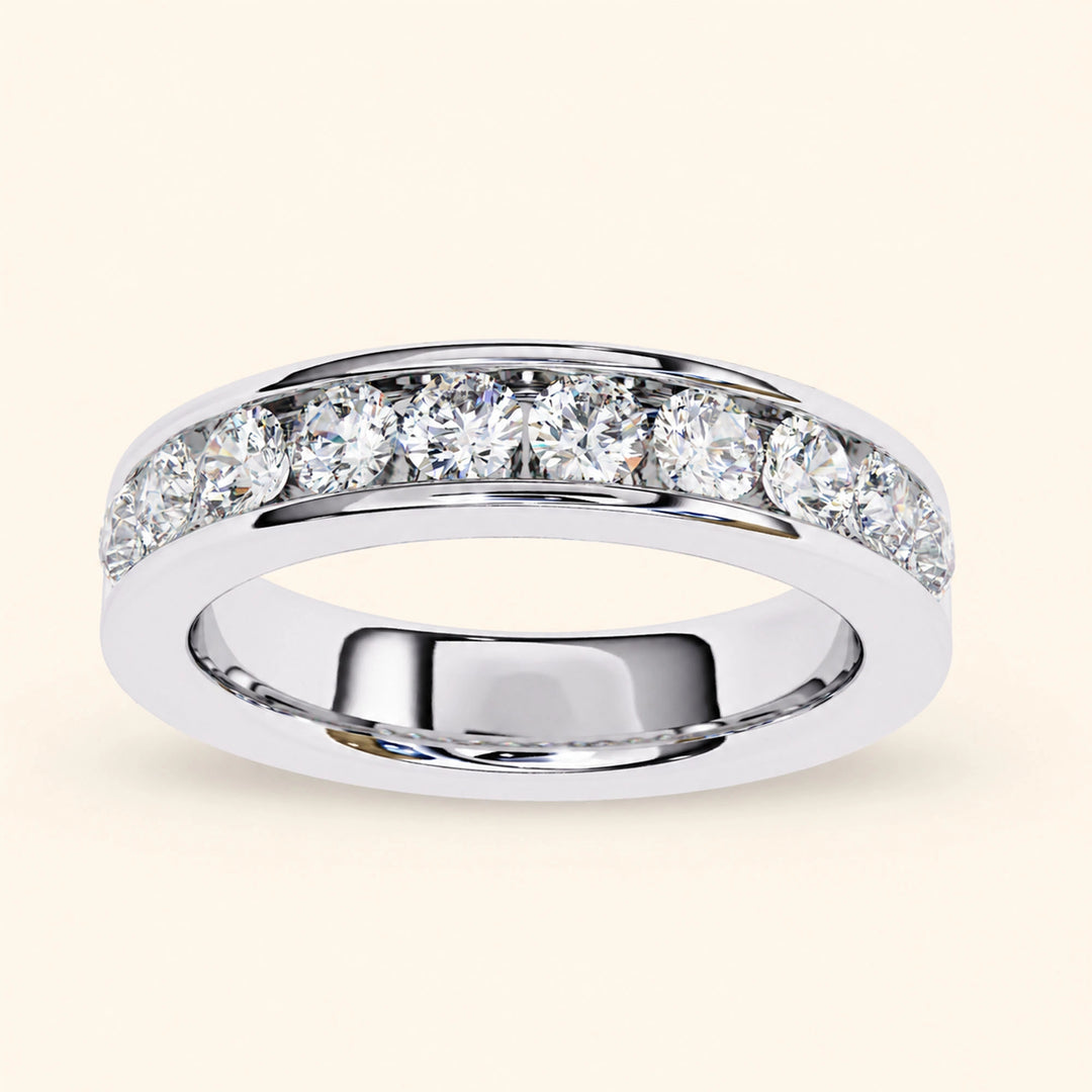 Angle View Of Half Eternity Wedding Bands