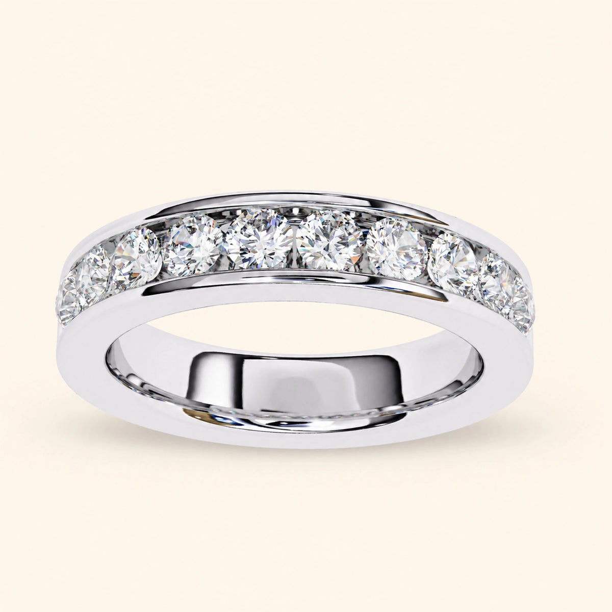 Angle view of half eternity wedding bands