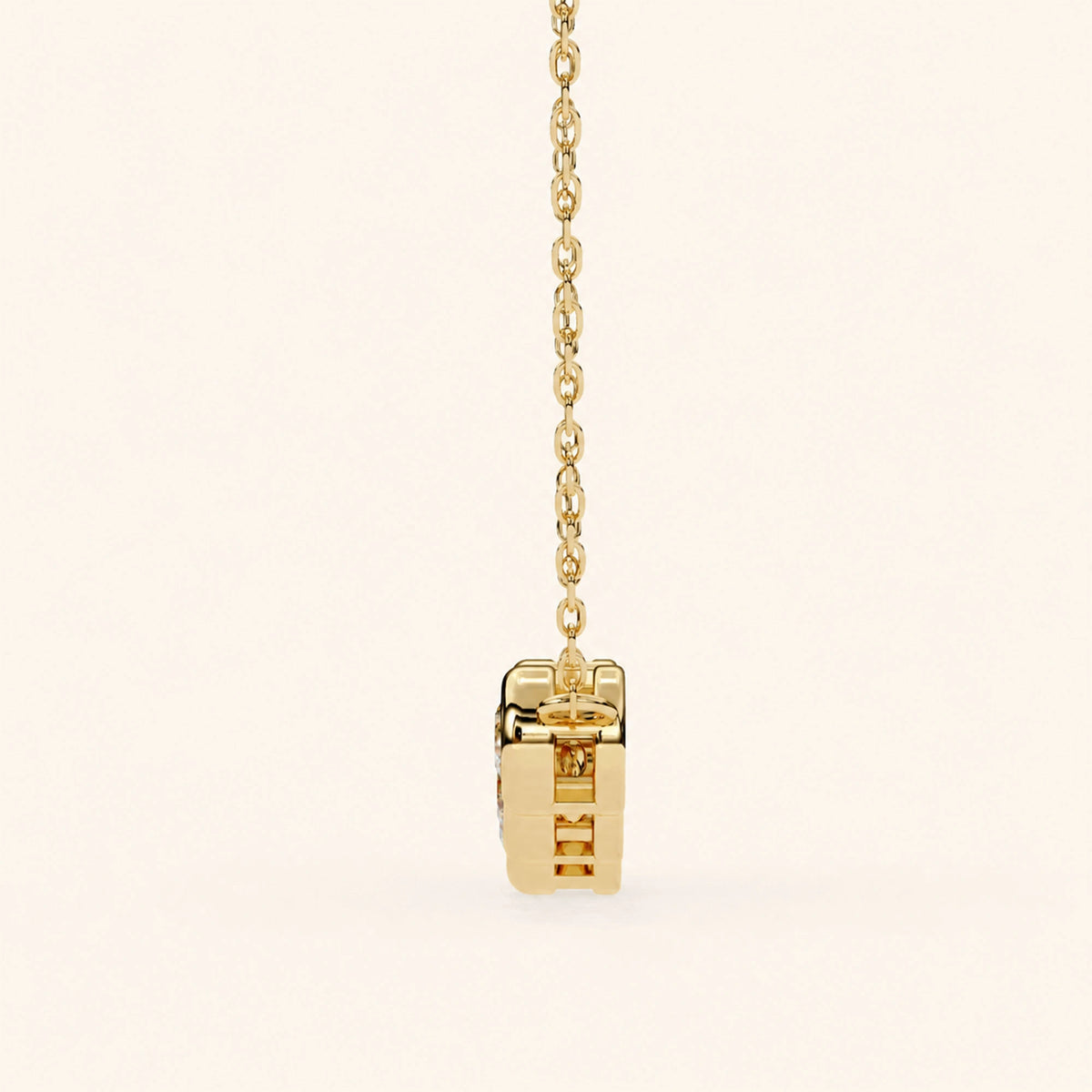 Side view of five stone bezel necklace