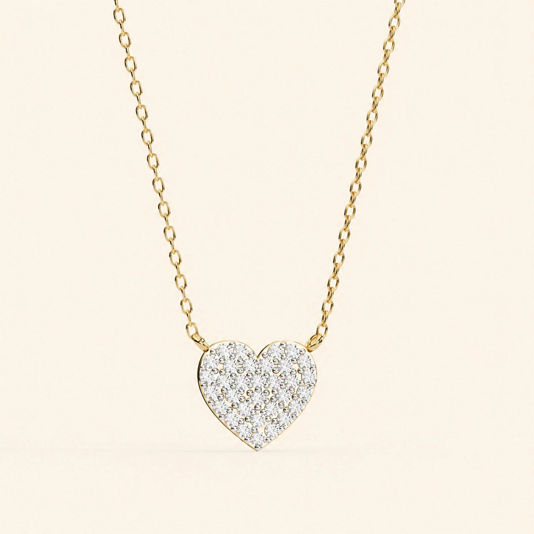 Front View Of Heart Pave Set Necklace