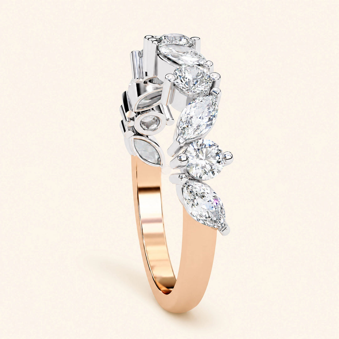 Side View Of Marquise And Round Wedding Band