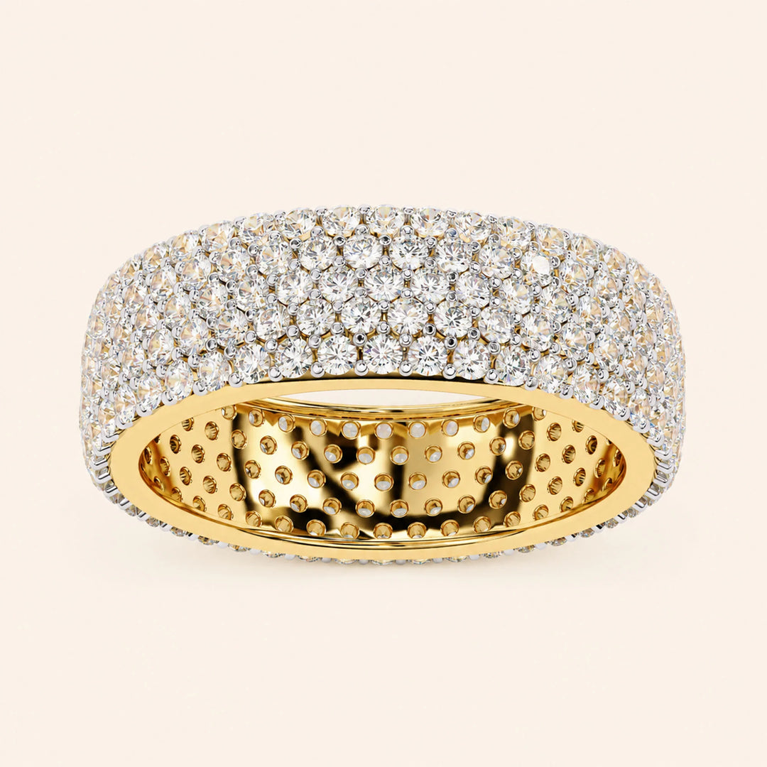 Angle View Of Round Cut 5 Row Wedding Band