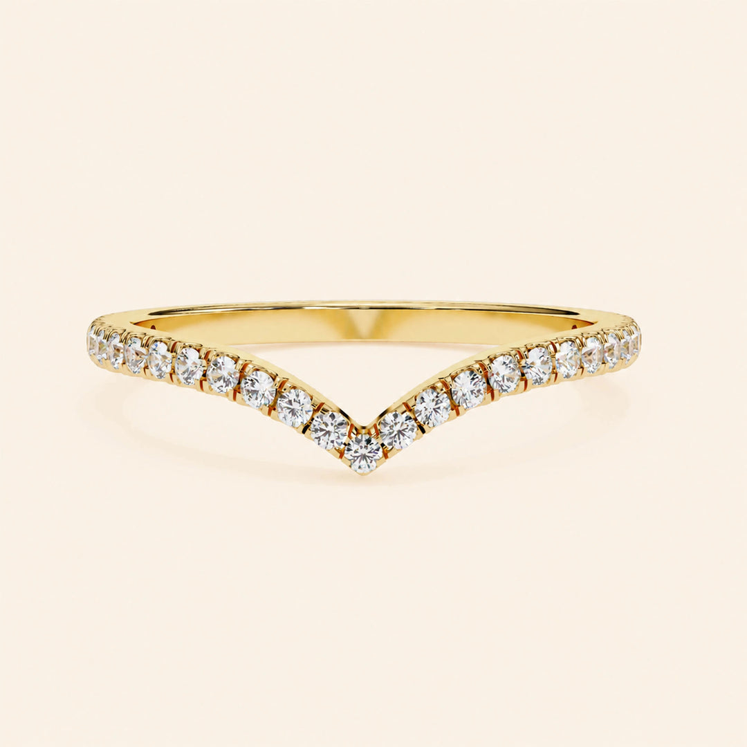 Front View Of Round Cut Curved Wedding Band