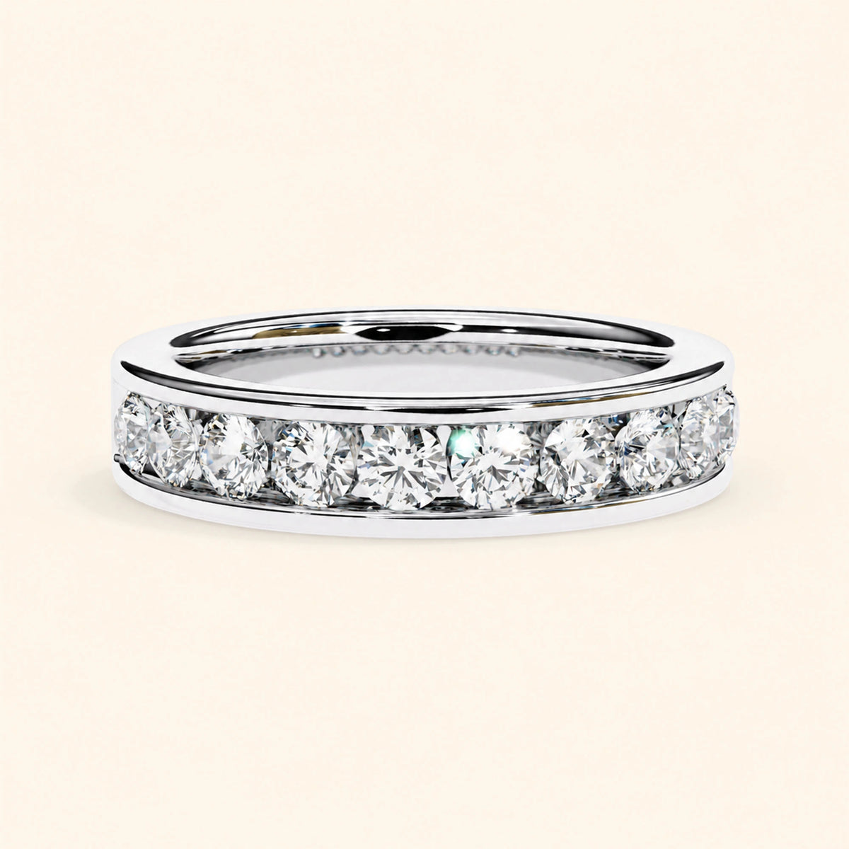 Front view of half eternity wedding bands