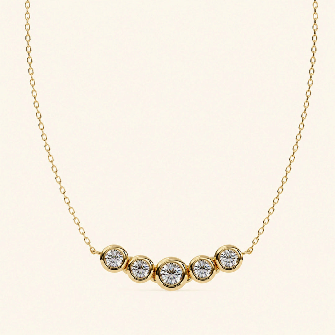 Front View Of Five Stone Bezel Necklace