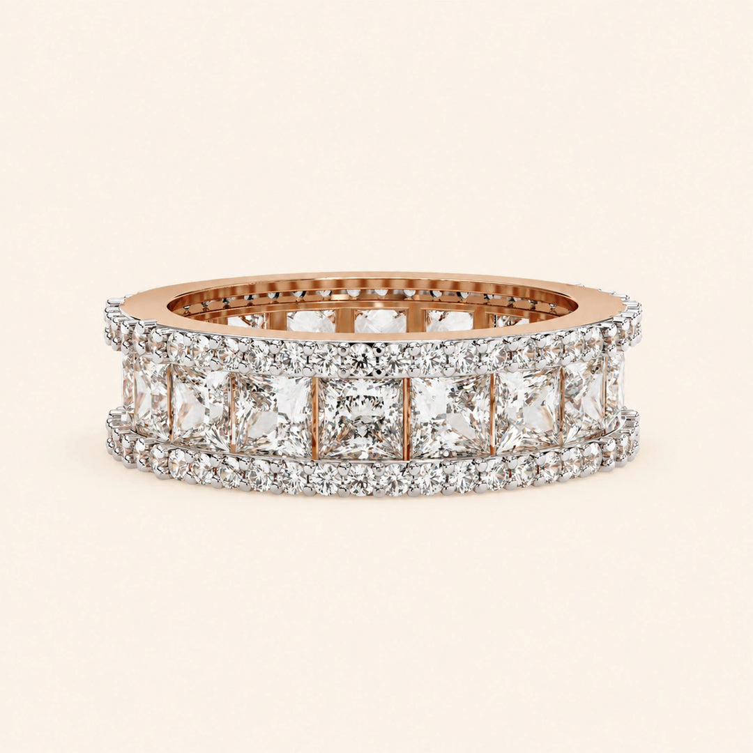 Front View Of Princess And Round Cut Wedding Band