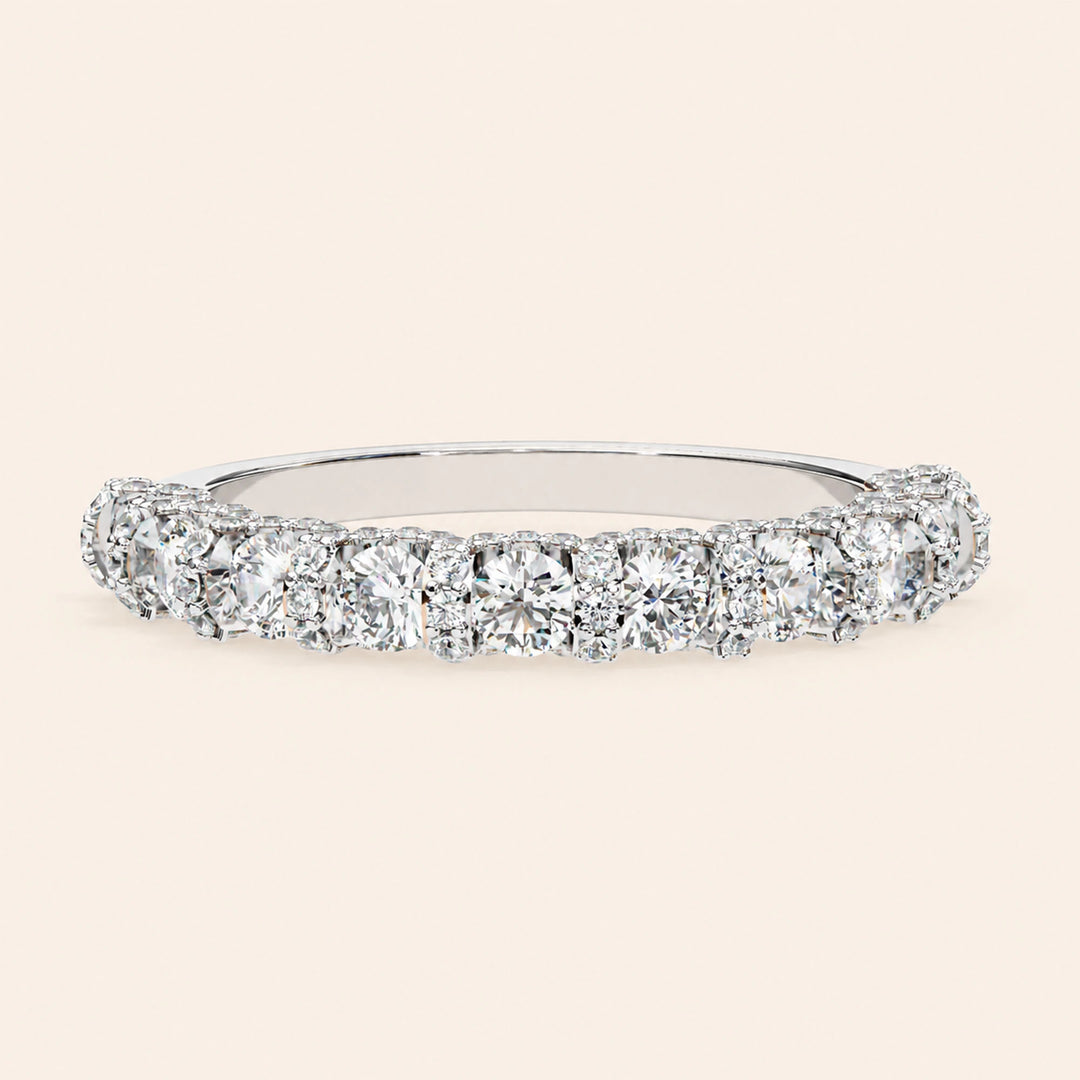 Front View Of Round Shape Half Eternity Wedding Band