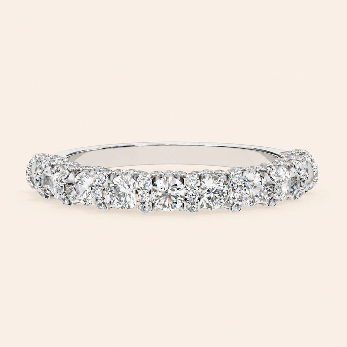Front view of round shape half eternity wedding band