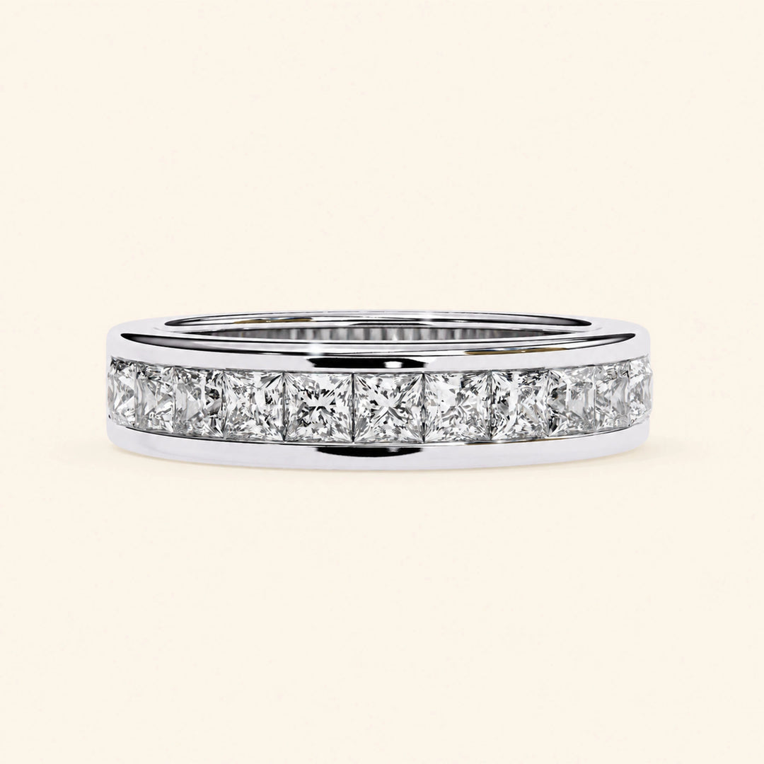 Front View Of Princess Cut Half Eternity Wedding Band