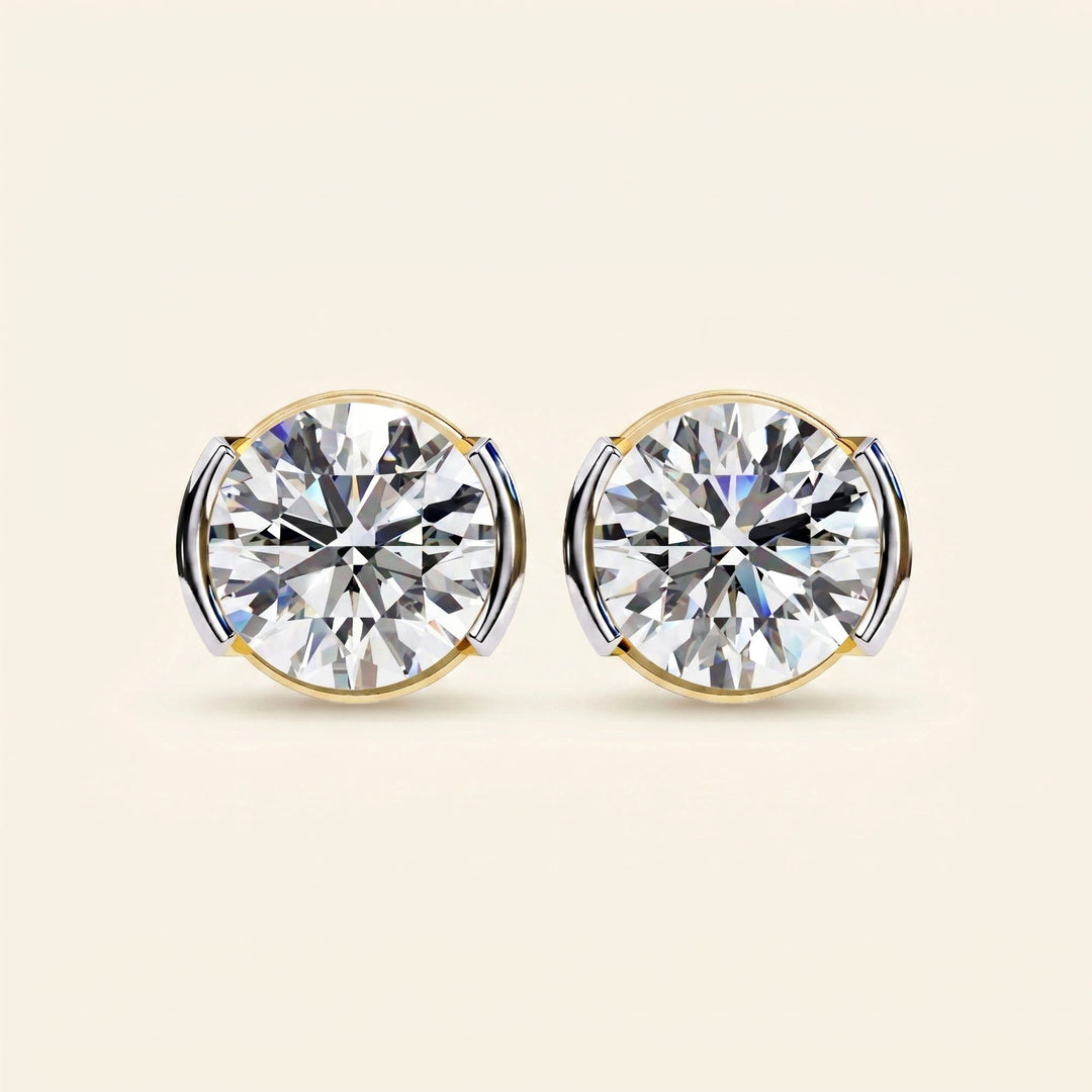 Round Bezel Set Stud Earrings