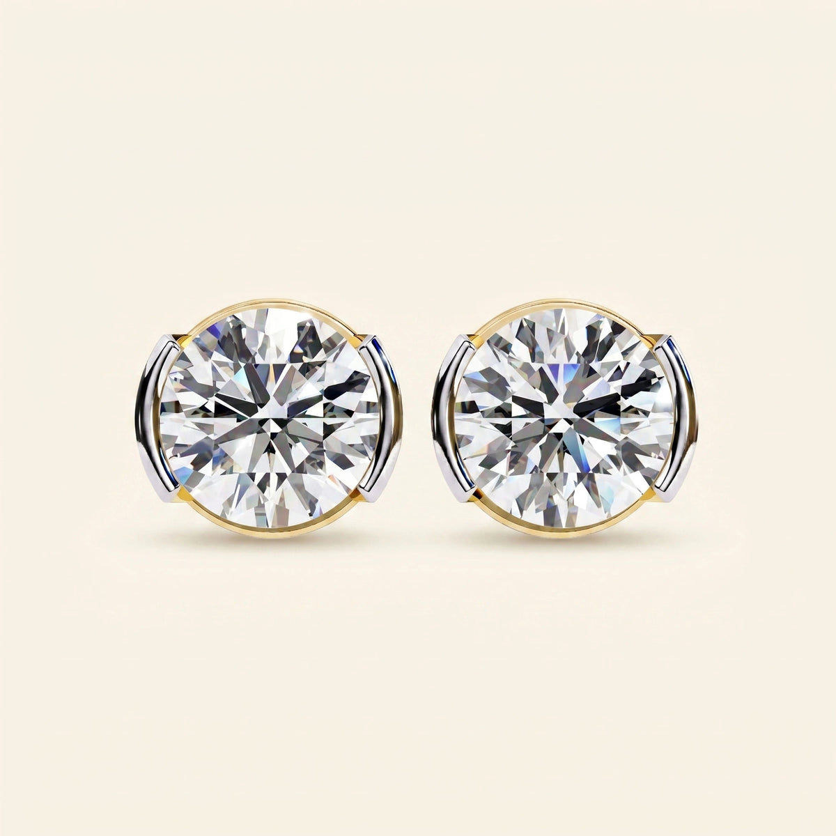 Front view of round bezel set stud earrings
