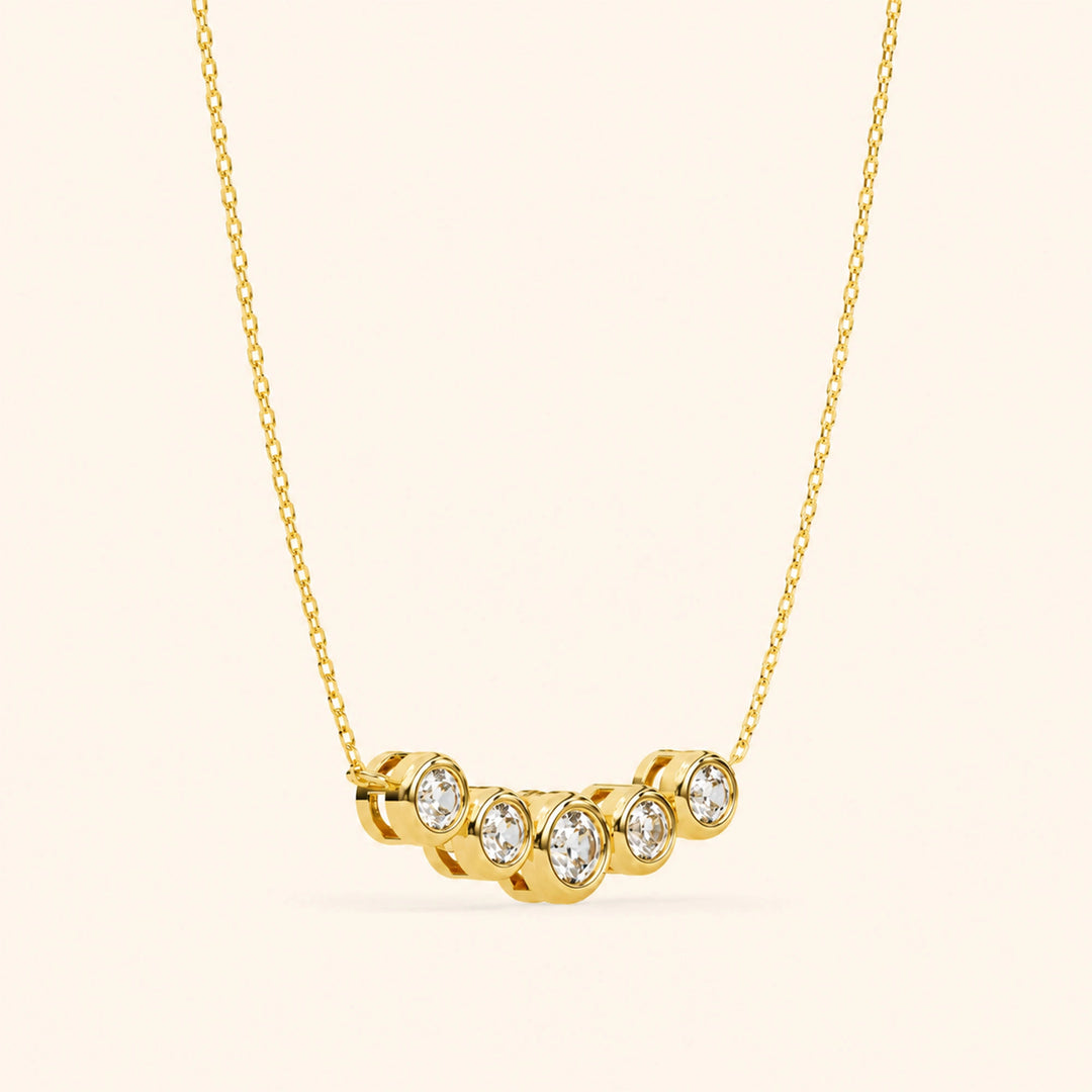 Side Angle View Of Five Stone Bezel Necklace