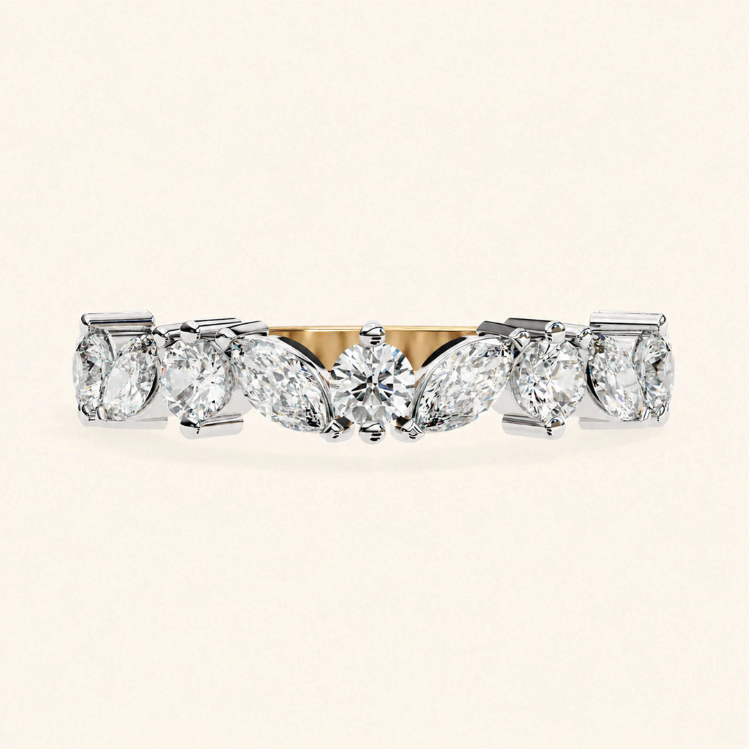 Front View Of Marquise And Round Wedding Band