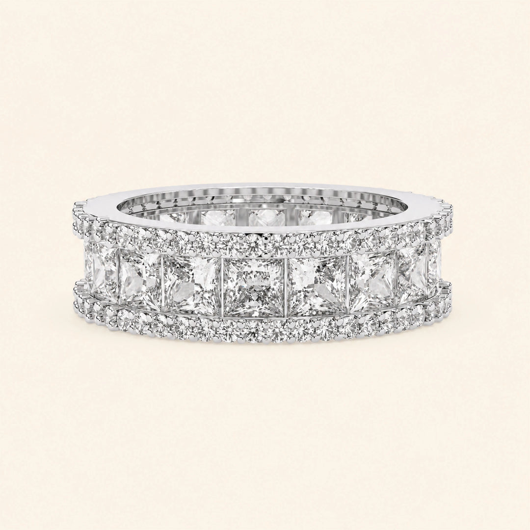 Front View Of Princess And Round Cut Wedding Band