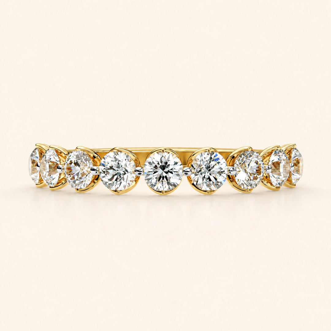 Front View Of Round Cut Half Eternity Wedding Band