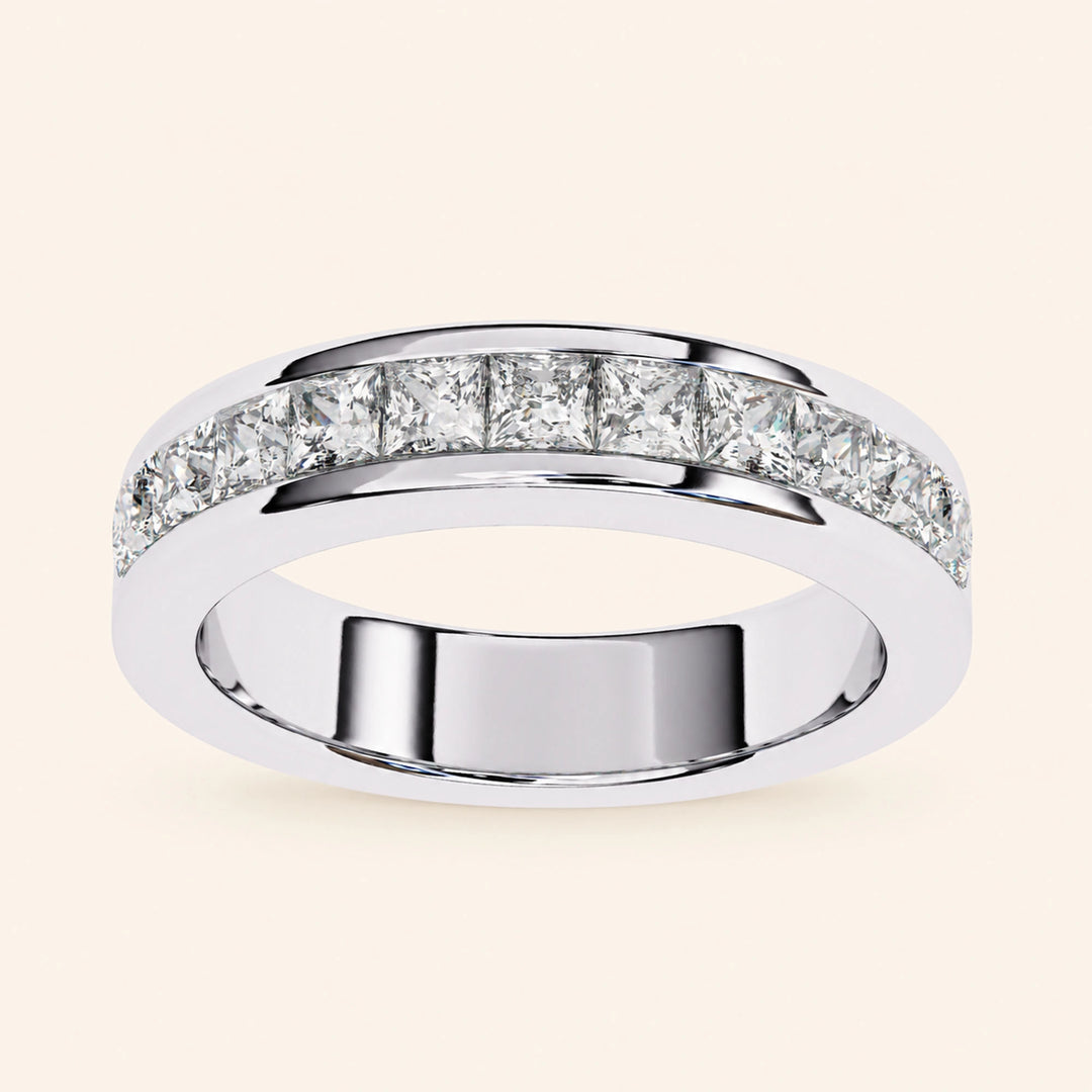 Angle View Of Princess Cut Half Eternity Wedding Band