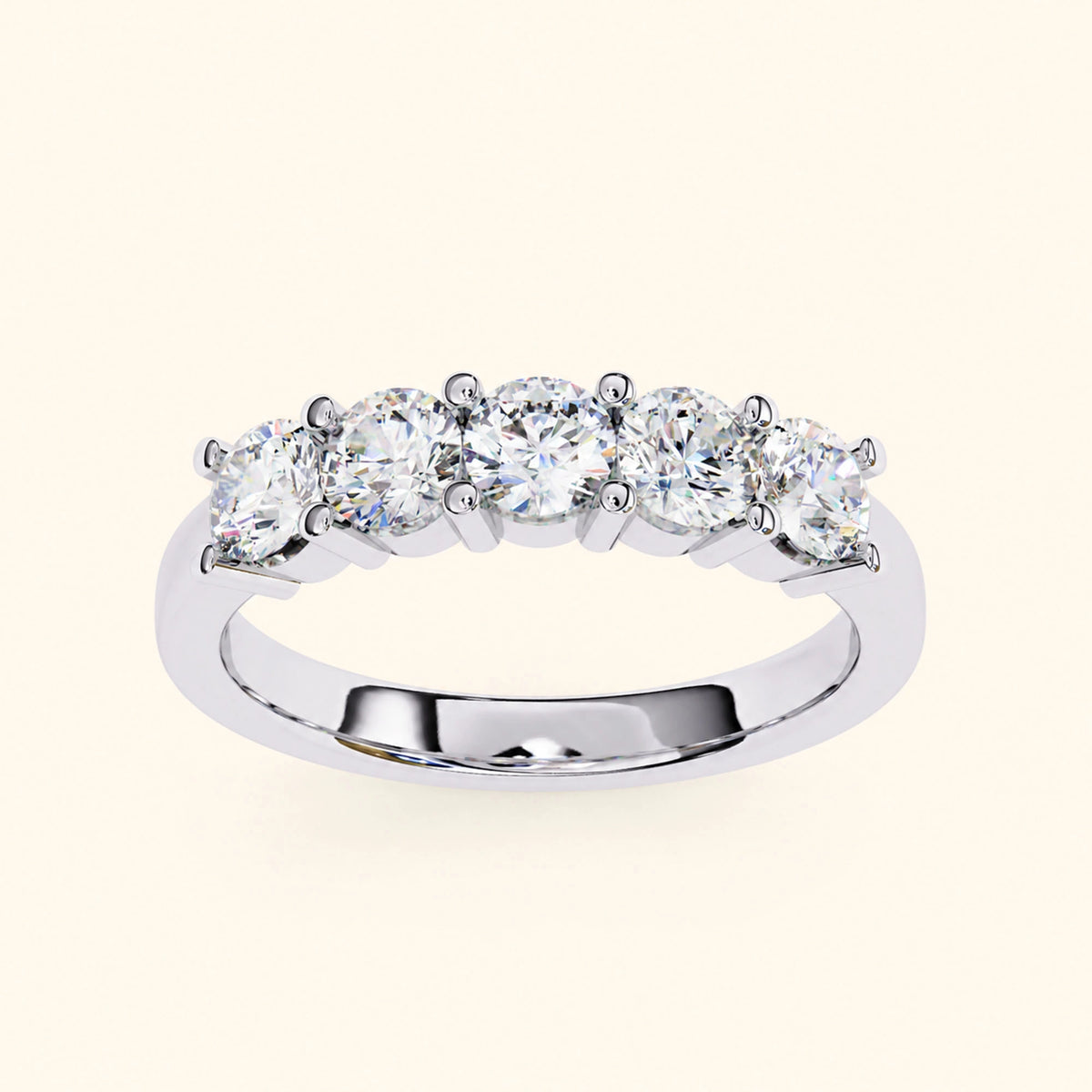 Angle view of 5 stone wedding band