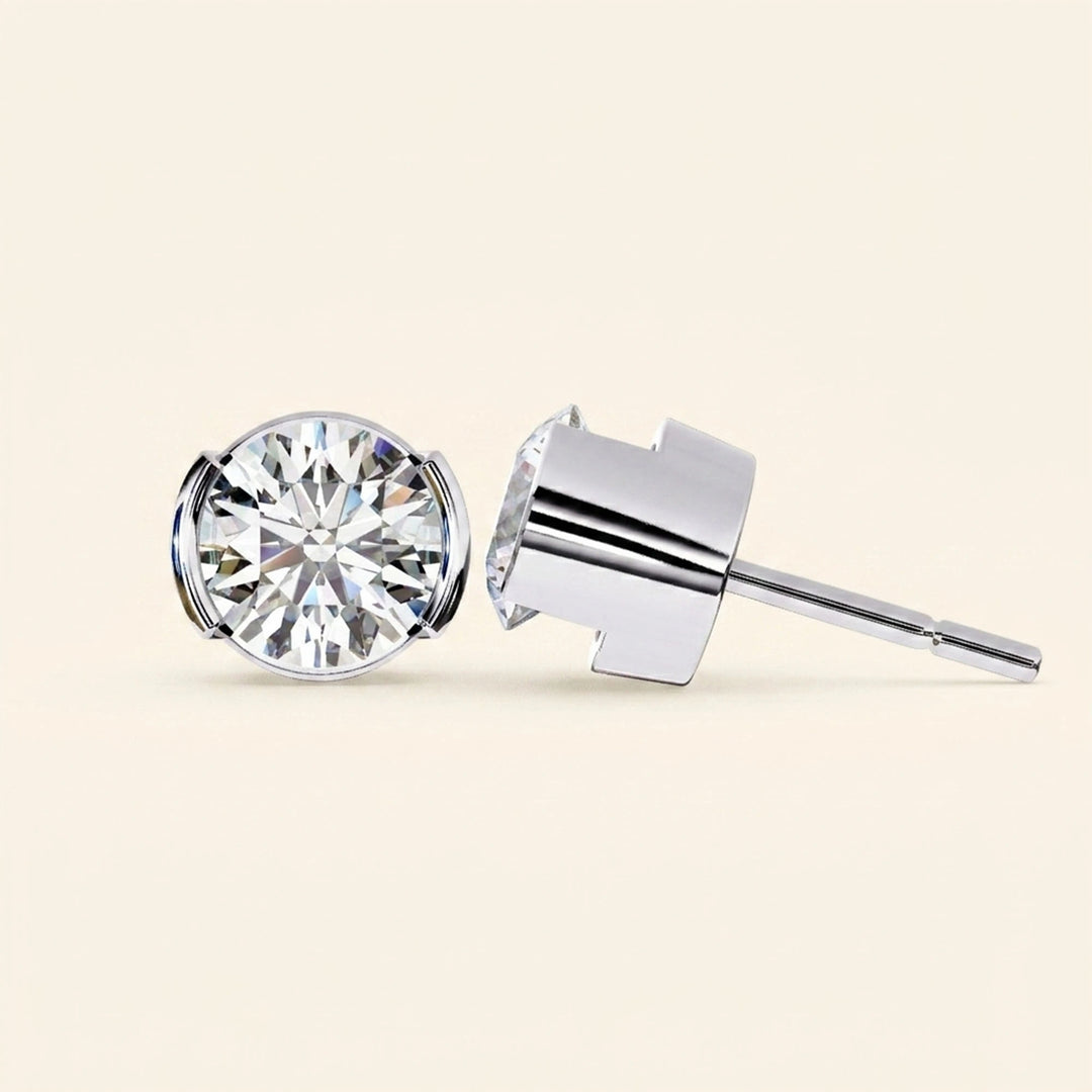 Round Bezel Set Stud Earrings