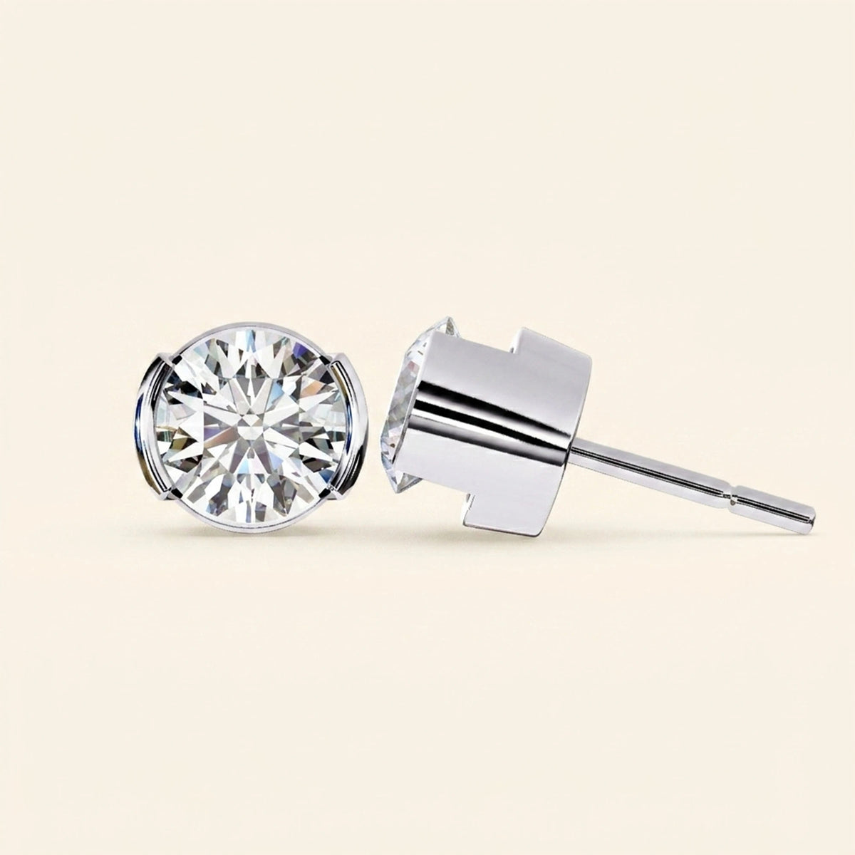 Round bezel set stud earrings