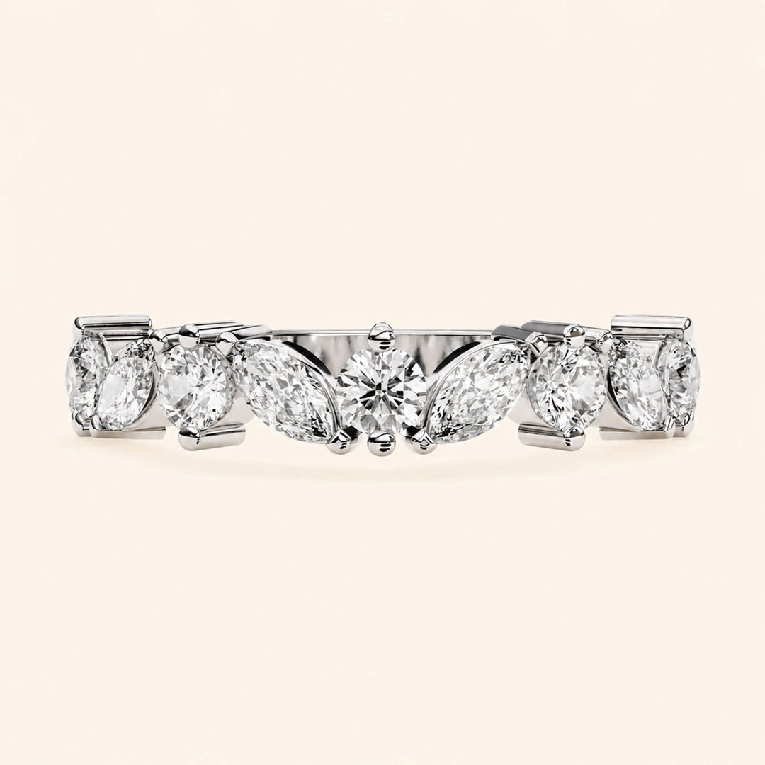 Front View Of Marquise And Round Wedding Band