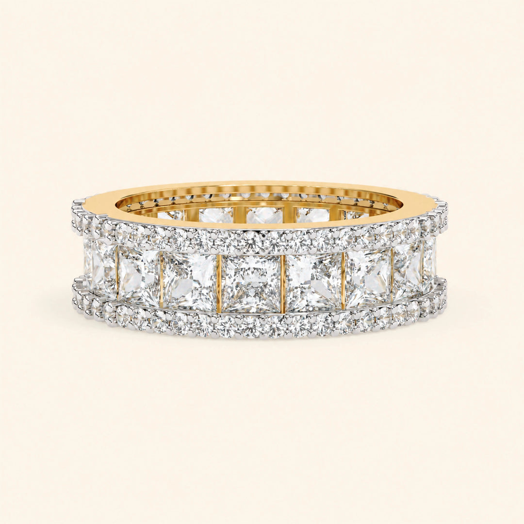 Front View Of Princess And Round Cut Wedding Band