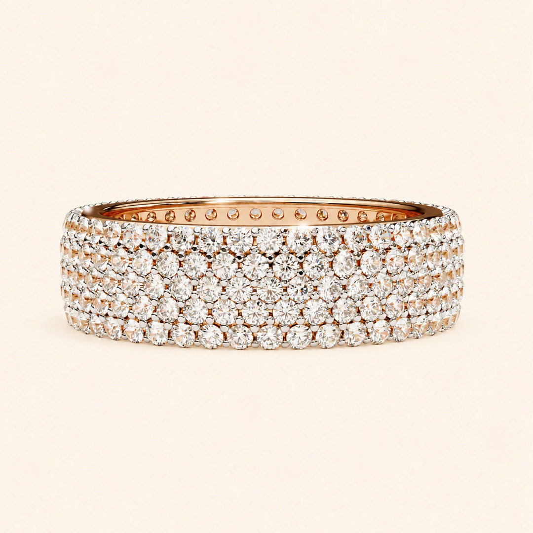 Front View Of Round Cut 5 Row Wedding Band