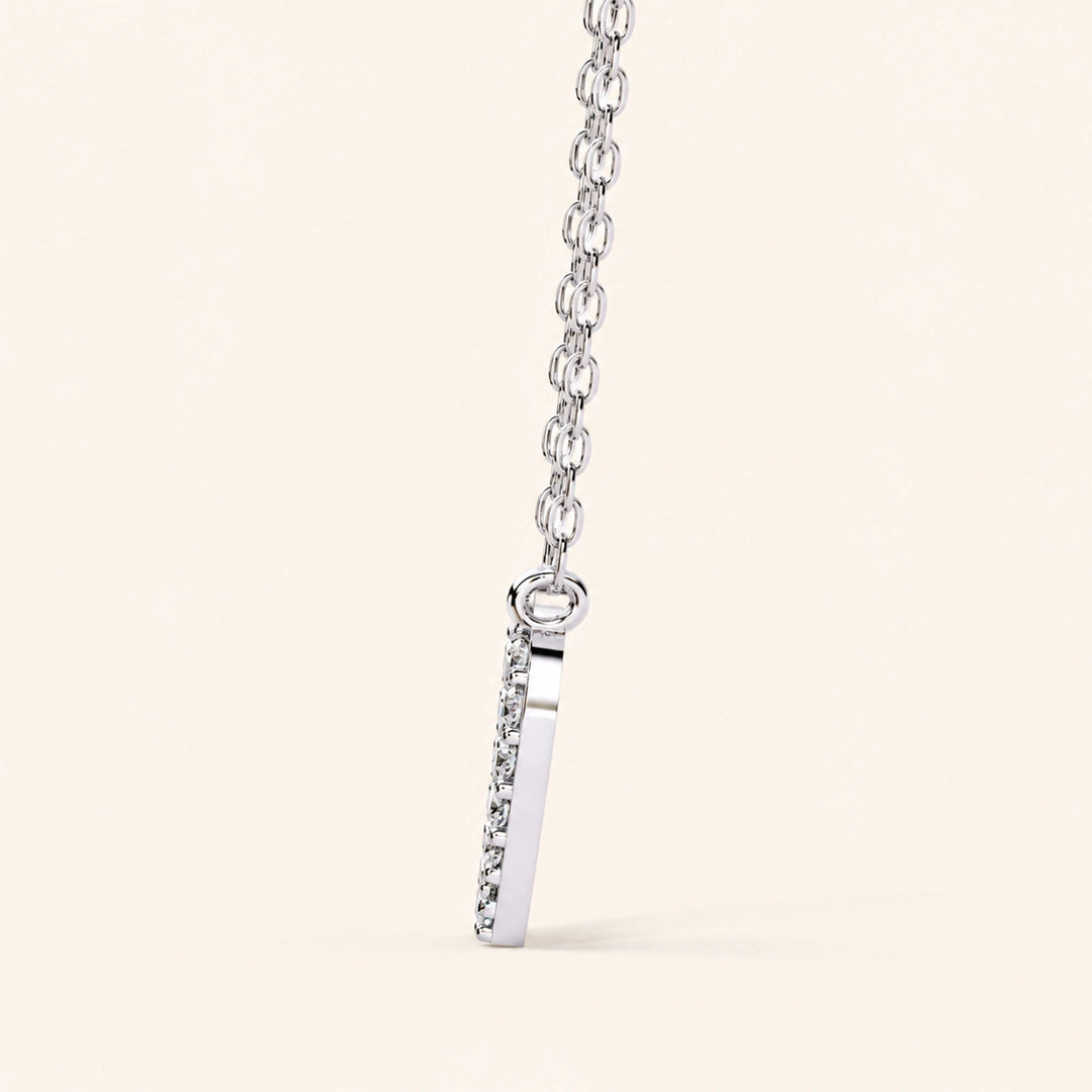 Side View Of Heart Pave Set Necklace