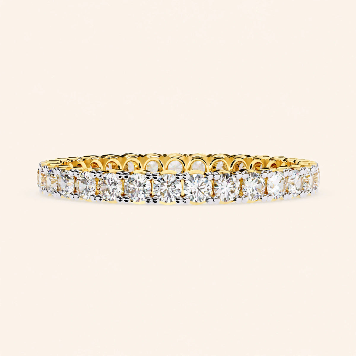 Angle view of round shape eternity wedding band