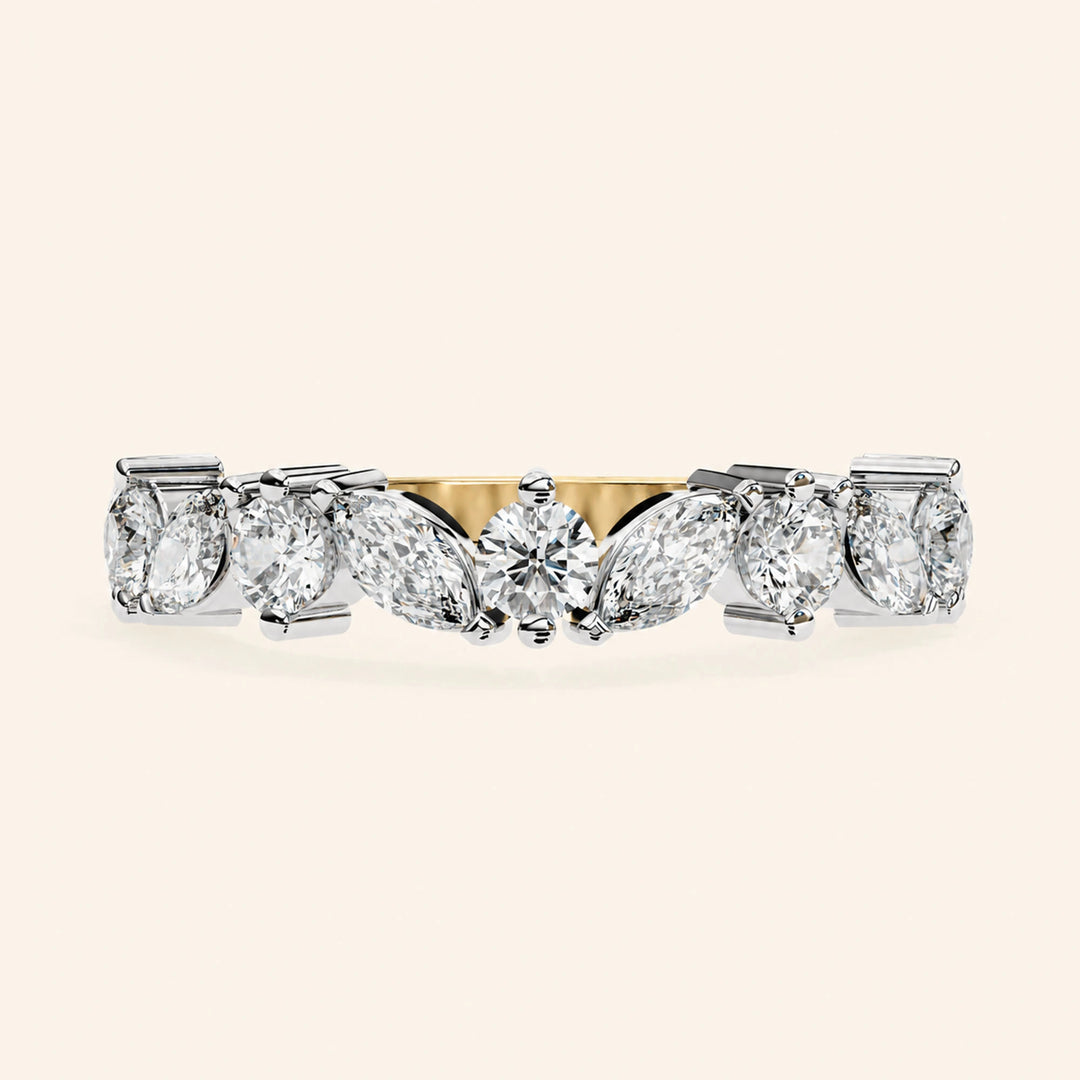 Front View Of Marquise And Round Wedding Band