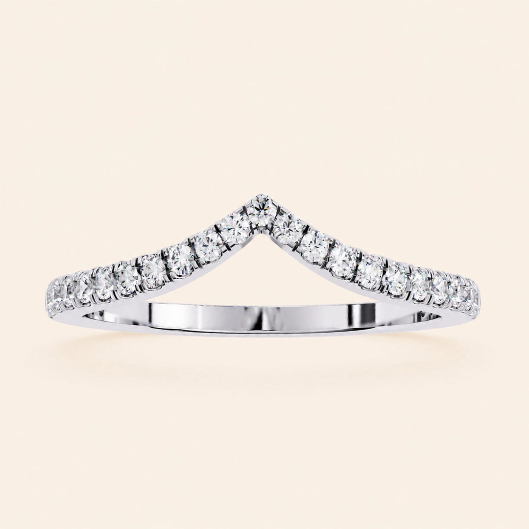 Front View Of Round Cut Curved Wedding Band