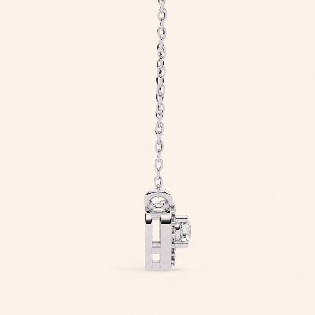 Side View Of Round Heart Halo Necklace