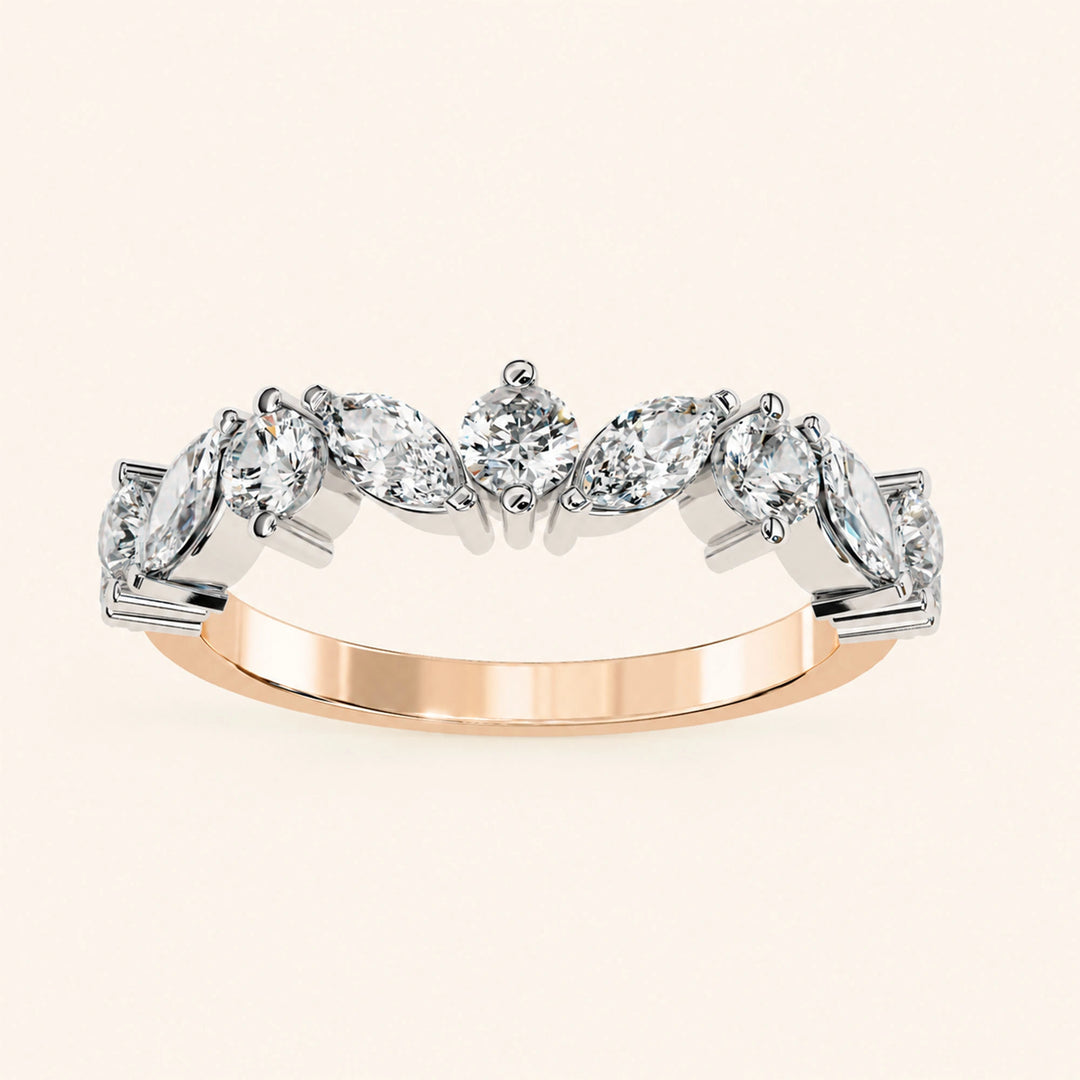 Angle View Of Marquise And Round Wedding Band