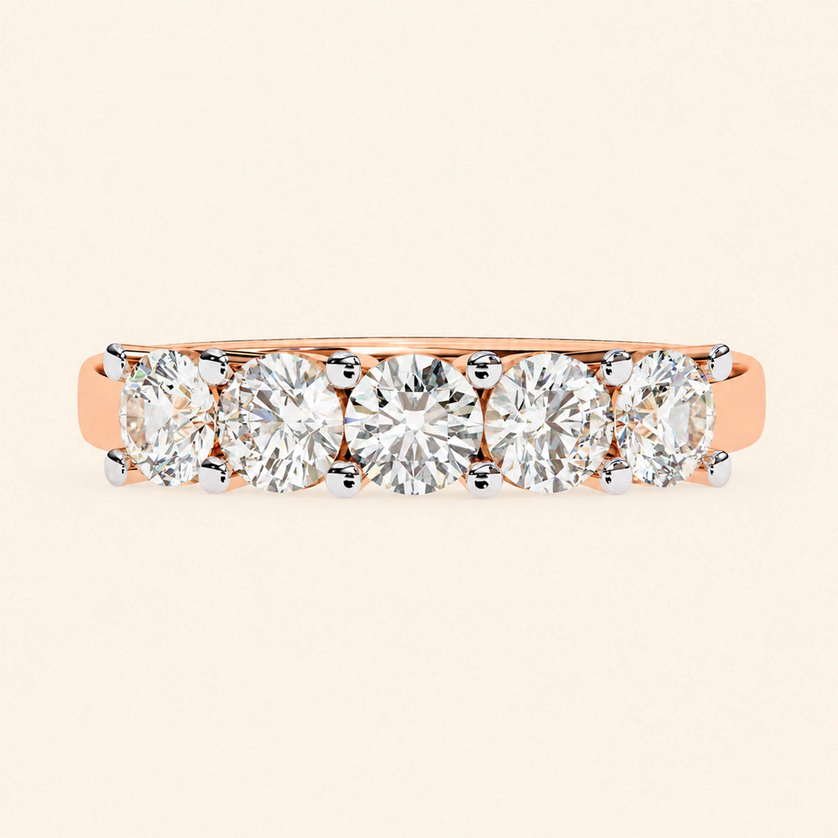 Front view of 5 stone wedding band