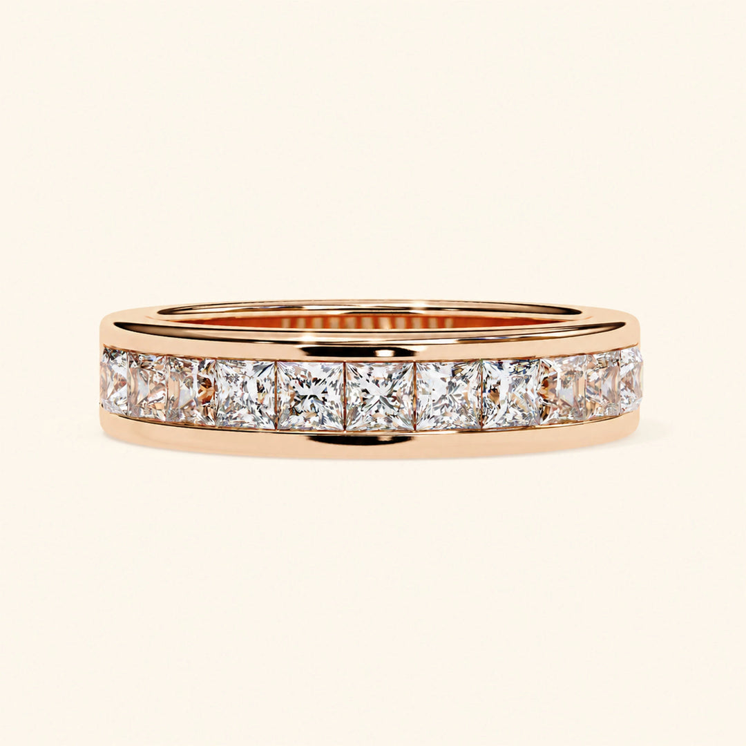 Front View Of Princess Cut Half Eternity Wedding Band