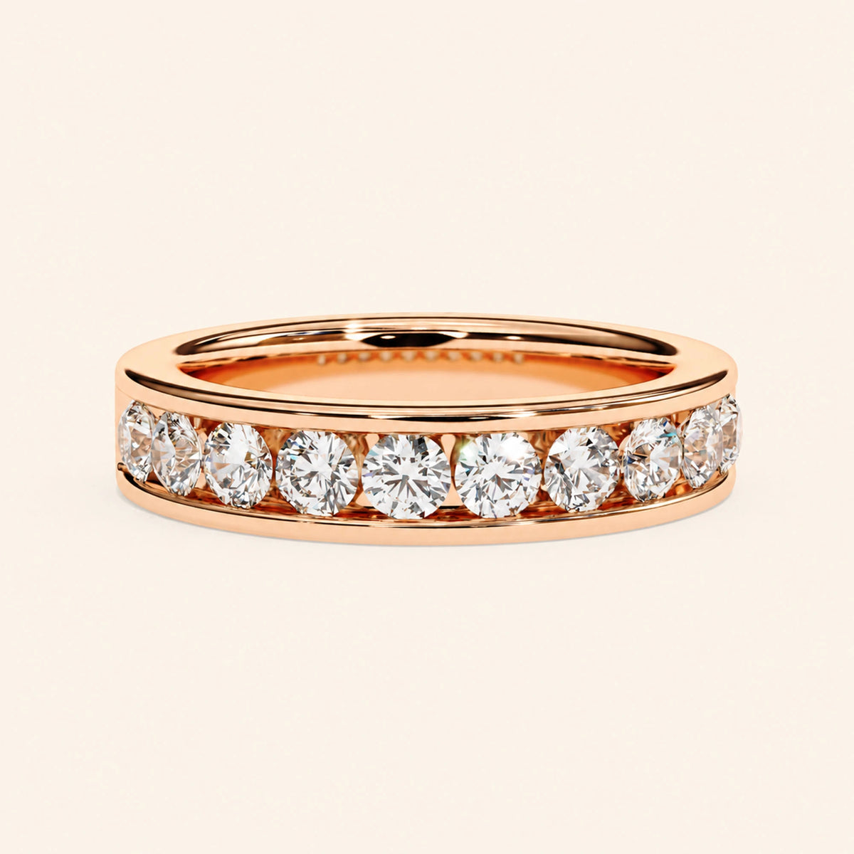 Front view of half eternity wedding bands