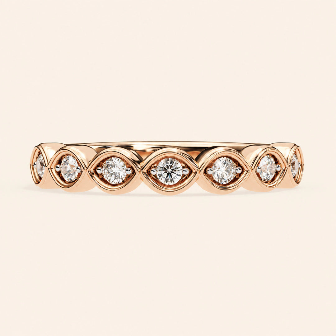 Front View Of Round Shape 7 Stone Wedding Bands