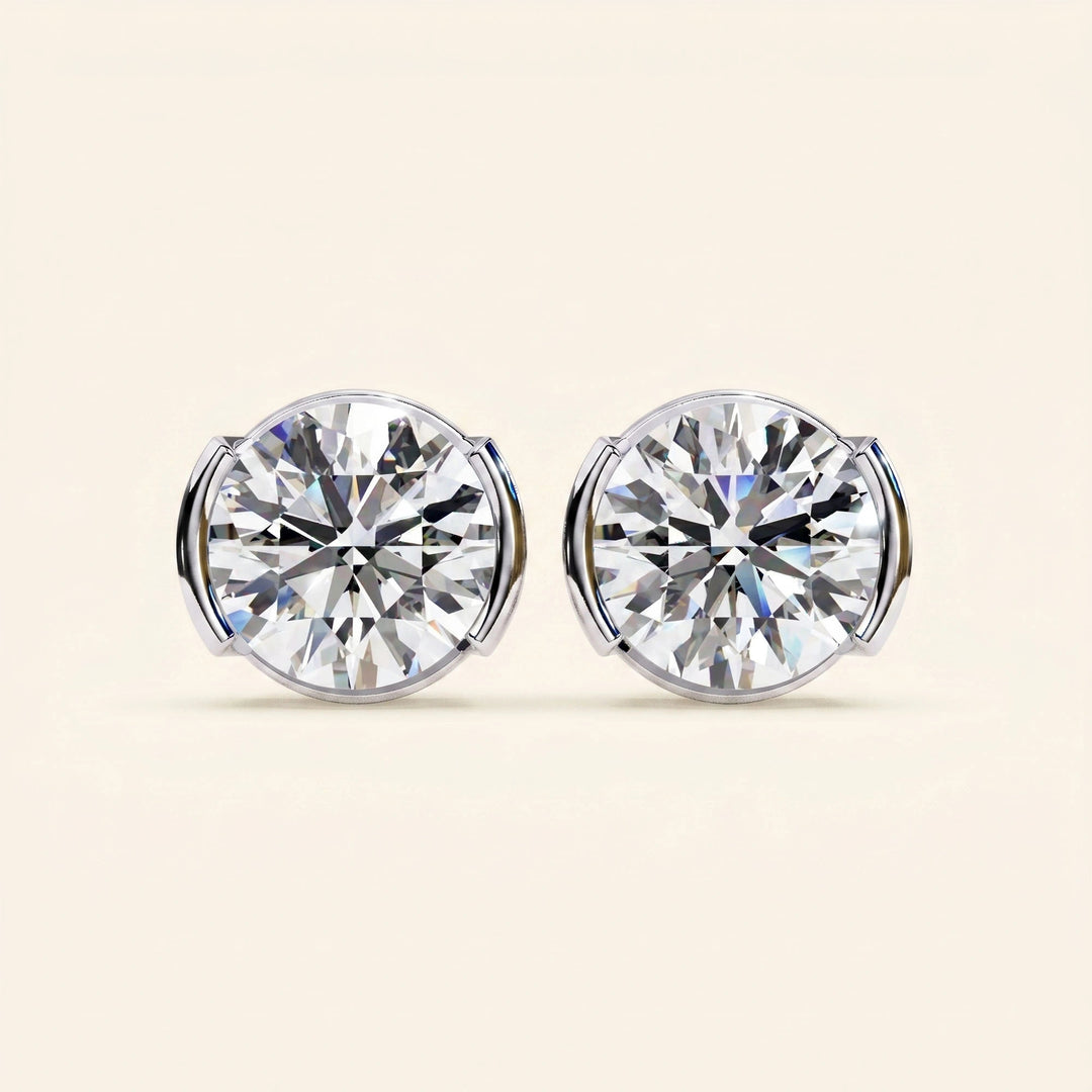 Round Bezel Set Stud Earrings